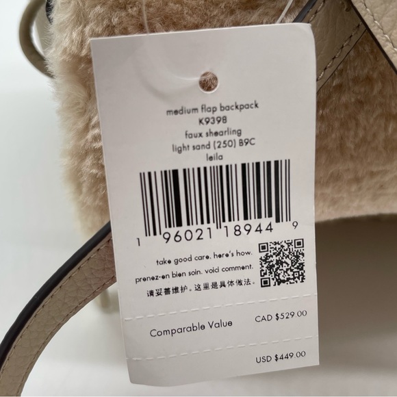 Kate Spade Leila Medium Flap Backpack Faux Shearling - Picture 11 of 11